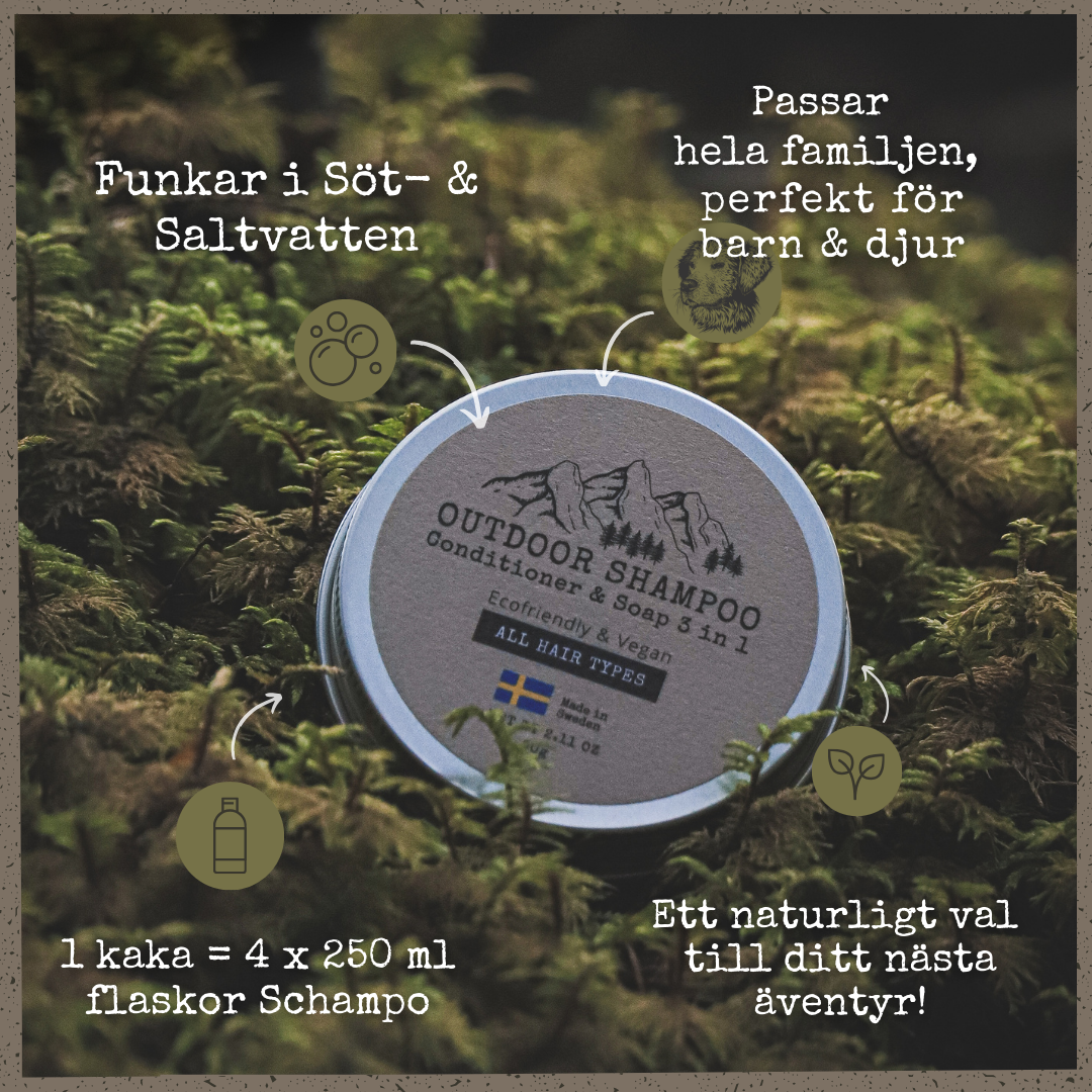 Outdoor Shampoo 70 g, 3 in 1: Schampo, Balsam & Tvål (Schampokaka Sensitive) - Dalarnaseko.se