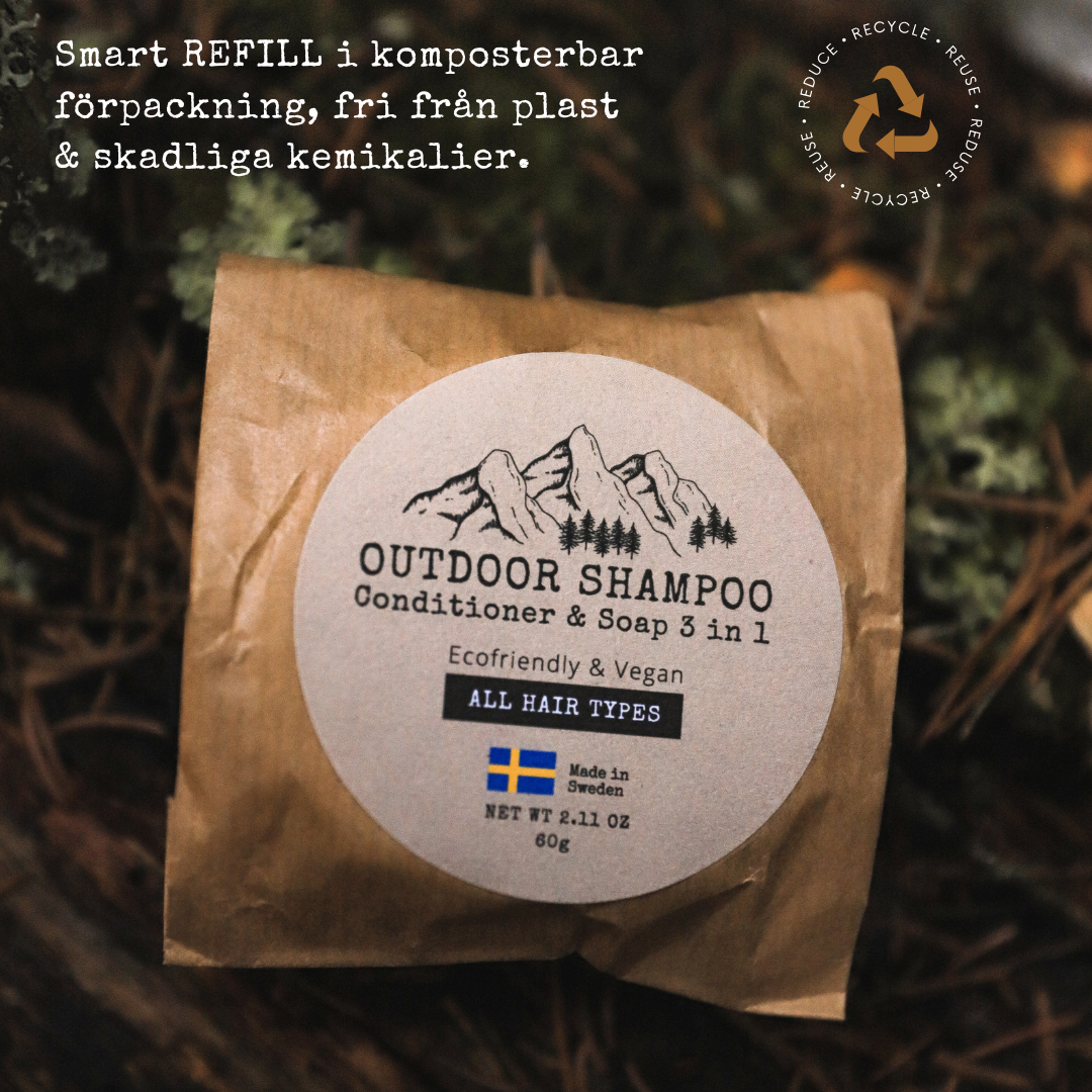 Outdoor Shampoo 70 g, 3 in 1: Schampo, Balsam & Tvål (Schampokaka Sensitive) - Dalarnaseko.se
