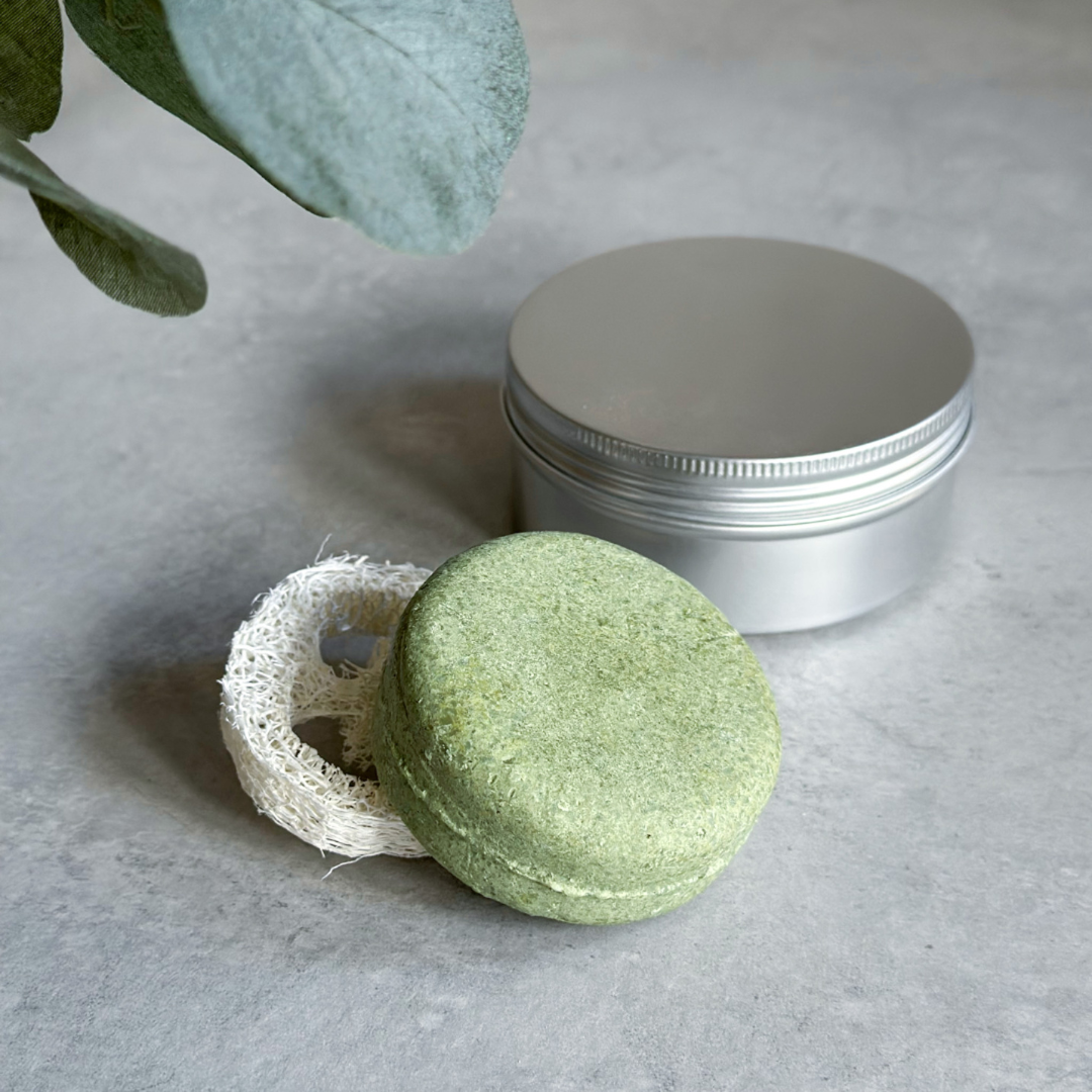 Luffa shampoo travel tin